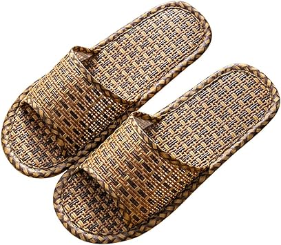 YXCKG Slipper Mens Slippers Open Toe,Flat Linen Slippers House Slippers Shoes Indoor Outdoor, Weaving Sandals Summer Soft Sole,Breathable Cool, Mute Slippers for Besroom (Color : D, Size : EUR36-37)