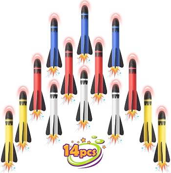 Delighkidz Kids Foam Rocket Refills 14 Pack Replacement Foam Rockets Toys for Boys Aged 3-12 Years Kids Outdoor Toy Easter Birthday Gifts for Kids Boys