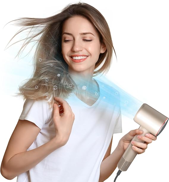 Careboda Professional Hair Dryer, 200 Million Negative Ionic Blow Dryer | 1500W High-Speed HairDryer with 110000 RPM Brushless Motor, Magnetic Nozzle & Diffuser for Salon, Home, Travel (Fortune Gold)