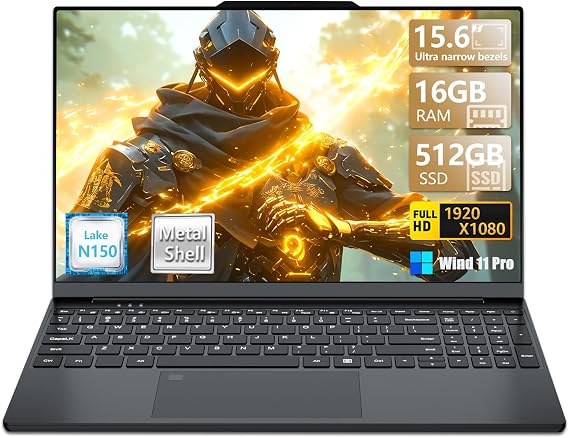 2026 Laptop,15.6 Inch Laptop Computer with N150 Processor(Up to 3.6GHz) 16GB RAM 512GB SSD, FHD 1920*1080, Backlit Keyboard with Fingerprint Unlocking, WiFi 5, BT 4.2, Laptop for Business Student