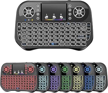 Mini Wireless Keyboard with Touchpad Mouse Combo, 7 Colors RGB Backlit, Portable 2.4 Ghz Mini Keyboard with Rechargable Li-ion Battery for Android Box, Smart TV, Pad, PC, HTPC, Tablet and Windows OS