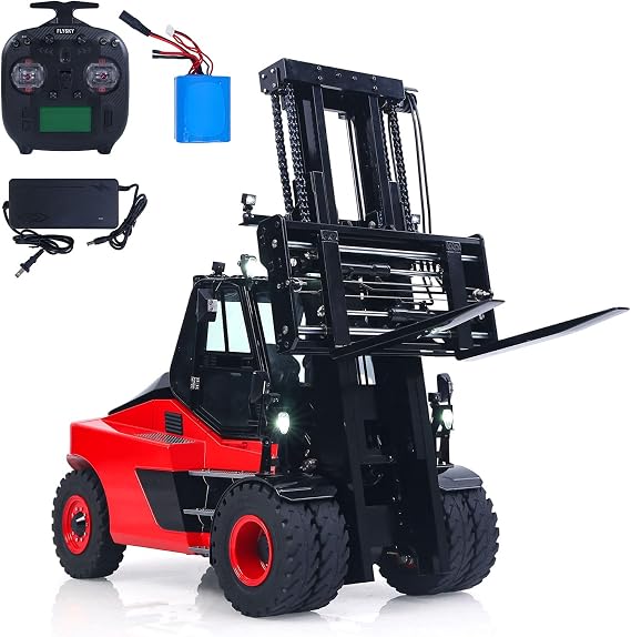 Kabolite 1/14 RC Hydraulic Forklift RTR for K180-100 HUINA RC Construction Vehicle Model ST8 Radio Motor ESC Servo Light Sound RC Hydraulic Heavy Machine Red