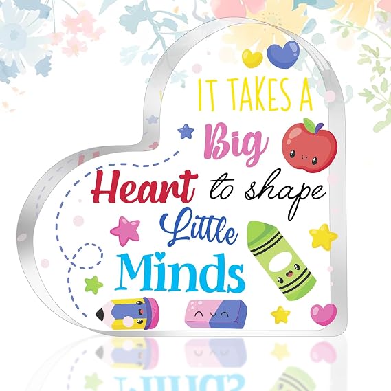 Teacher Appreciation Gifts Acrylic Heart Plaque for Women Best Teacher Gifts from Students Thank You Gift for Teachers Day Birthday Office Desk Decor Keepsake for Classroom Decoration Style A