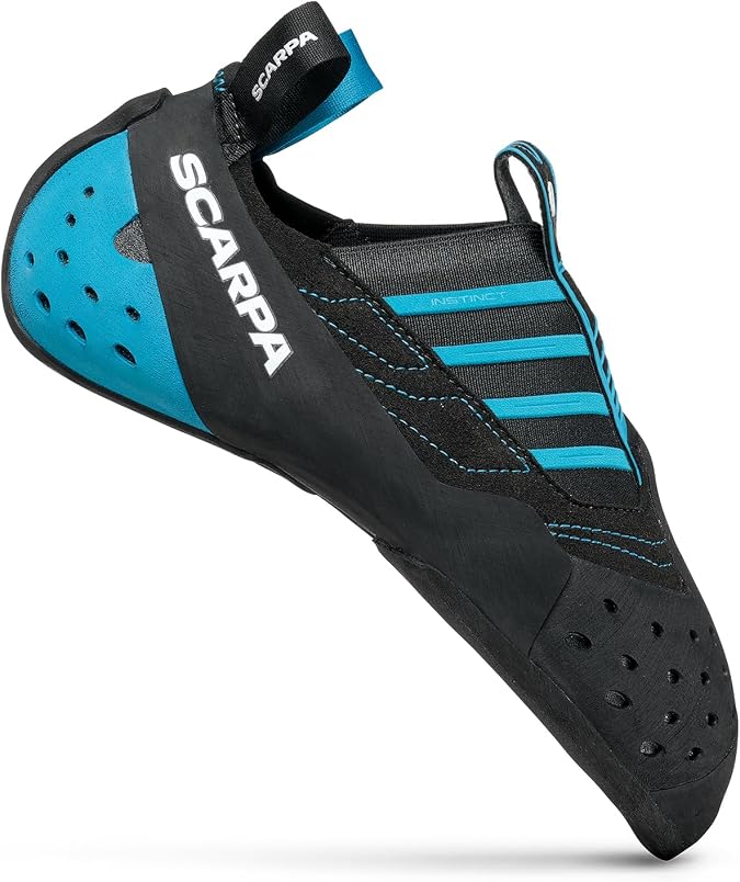 SCARPA Instinct S Slip-On Rock Climbing Shoes for Sports Climbing and Bouldering, Black/Azure , 10-10.5 Women/9-9.5 Men