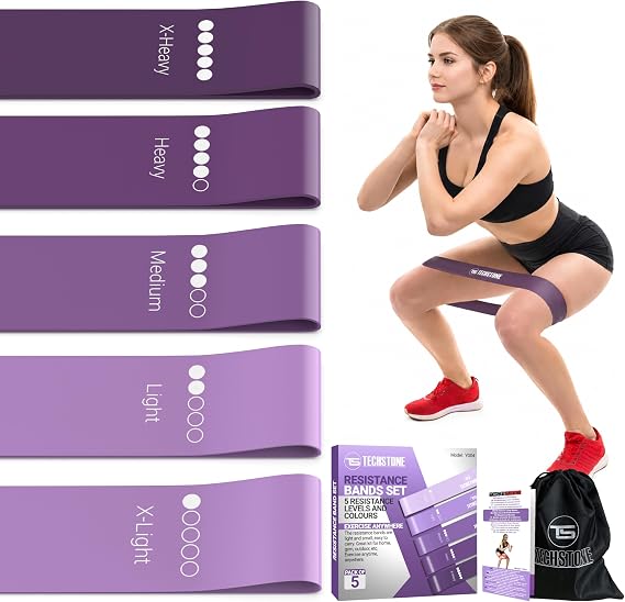 TechStone Resistance Bands Set 5 Levels Loop Exercise Bands for Men & Women, Elastic Workout Bands for Home Gym, Training, Yoga & Fitness, Carry Bag Included