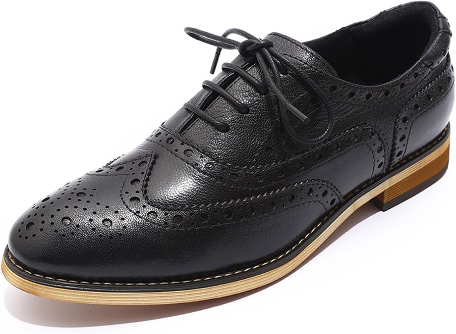 Mona flying Women's Leather Perforated Lace-up Oxford Brogue Wingtip Shoes
