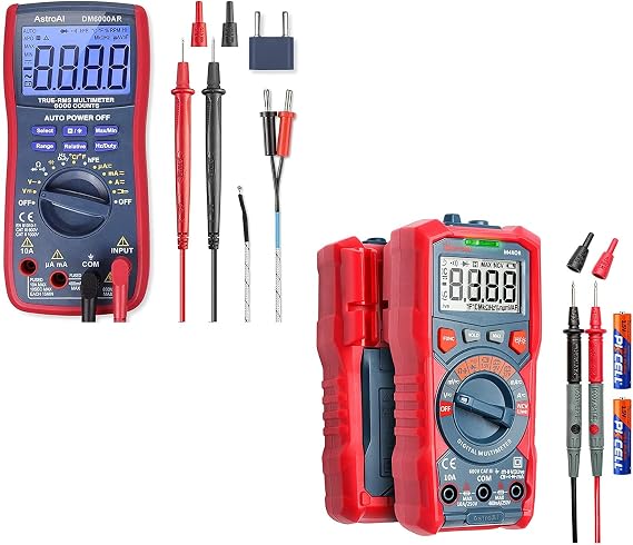 AstroAI Digital Multimeter TRMS 6000 Counts Volt Meter Auto-Ranging Tester and TRMS 4000 Counts Battery Voltage Tester with Non-Contact Voltage Function