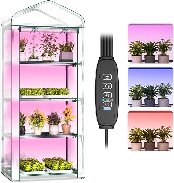 Indoor Greenhouse with Grow Light,4-Tier 27.6"x19"x63"