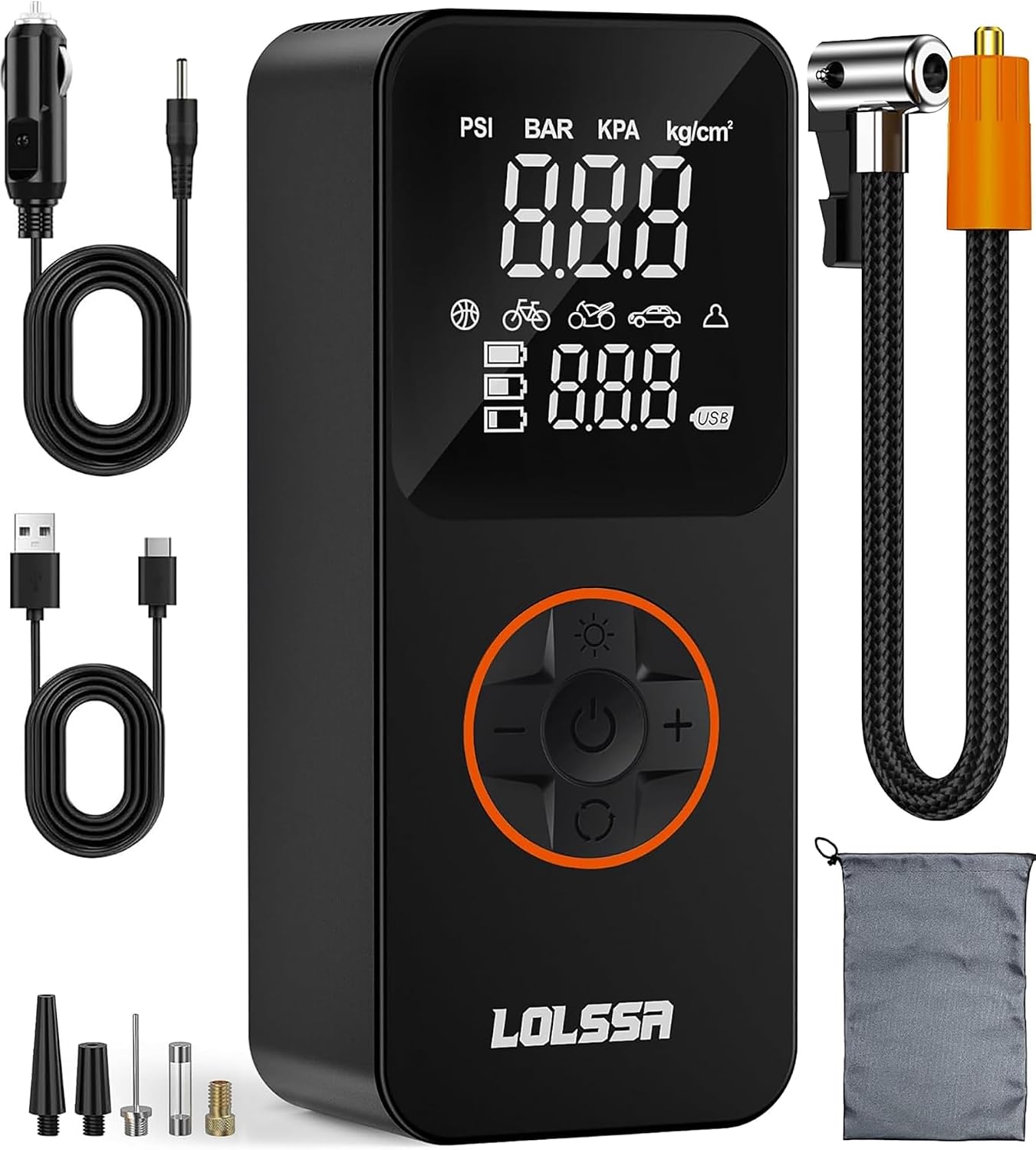 Tire Inflator Portable Air Compressor-Air Pump 20000mAh &amp; 150PSI Cordless Electric for Car, Motorcycle, Bike, Ball, with Tire Gauge Pressure, Dual-Use Type Black