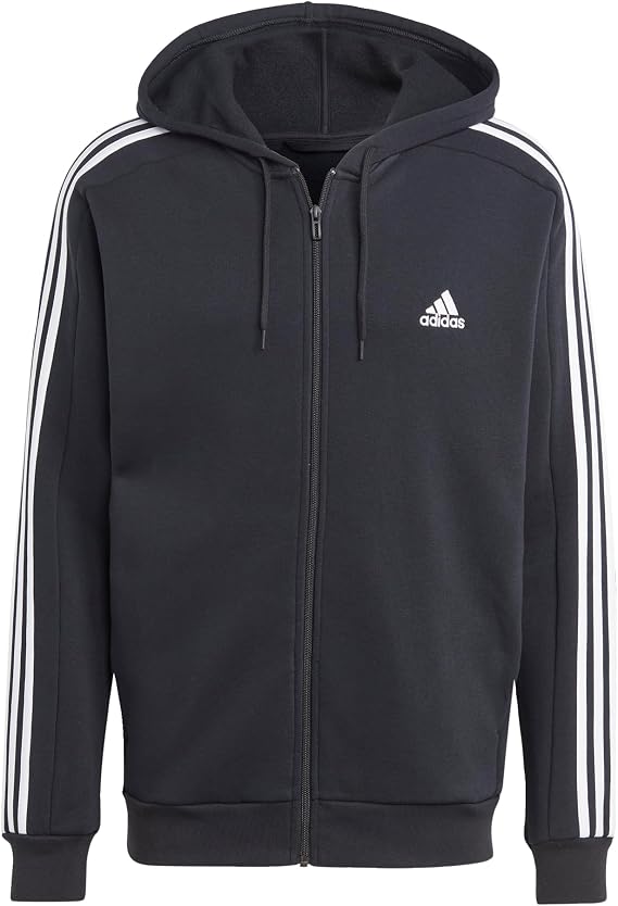 adidas Men's Essentials Fleece 3-Stripes Full-Zip, Black, Small