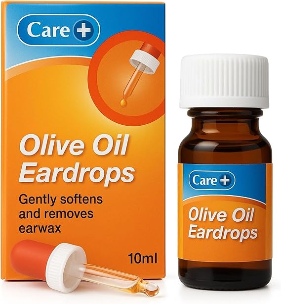 Care Extra Virgin Olive Oil Ear Drops for Ear Wax Removal, Gently Softens &amp; Removes Earwax, Easy Dropper Application, 10ml
