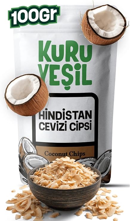 Kuru Yeşil Doğal Hindistan Cevizi Cipsi 100 gr - Şekersiz ve Katkısız, Çıtır Kuru Hindistan Cevizi Dilimleri, Vegan ve Glutensiz Atıştırmalık, Temiz İçerik