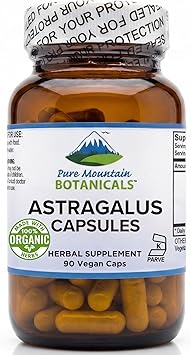 Pure Mountain Botanicals Astragalus Root Powder Capsules - 90 Count - 470mg Organic Herb - Kosher Vegan Gluten-Free Non-GMO Astragalus Supplement