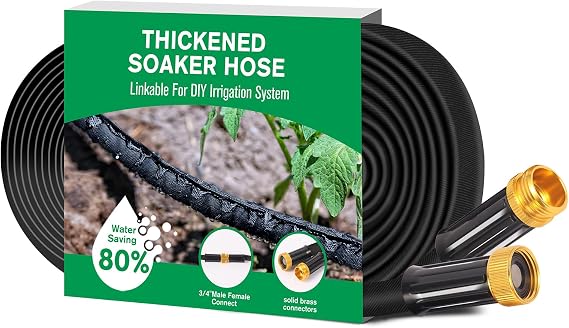 Professional Flat Soaker Hose 50 ft - Heavy Duty Garden Drip Irrigation Hose System Kit with Holes for Efficient Watering of Lawn, Trees, and Gardens, (3/4" Garden Hose Attachment Compatible) (50FT)