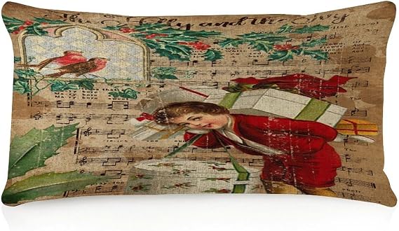 Farmhouse Body Pillow Case Cover with Zipper 12x20in Old Time Santa Home Decoration Rectangle Cushion Case Merry Christmas Painting Artwork Accent Pillows for Chair Patio Porch