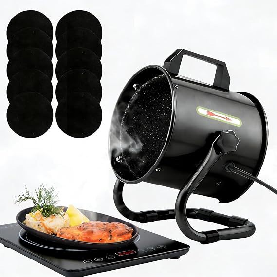 Portable Range Hood with 9 Activated Carbon Filters, Strong Suction Kitchen Exhaust Fan for Indoor BBQ, Hot Pot, RV & Desktop Cooking Pure Black