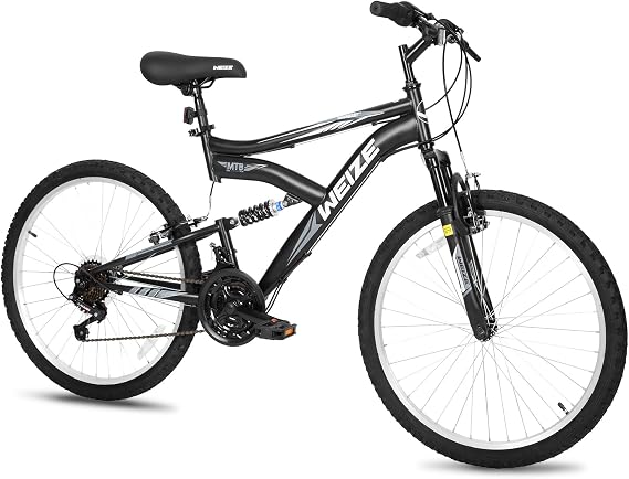 WEIZE Mountain Bike, 24 26 27.5 inch Outdoor Cycling Bike,18-Speed/High-Carbon Steel/Dual Full Suspension, Adjustable Ergonomic Seat for Men Women Adult, MTB Bicycle with Suspension Fork