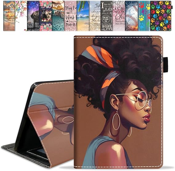 Case for Amazon Kindle Fire 7 Tablet (9th/7th Generation, 2019/2017 Release, 7" Display) with Card Slot & Auto Sleep/Wake - Slim Folding Stand Folio Cover, African American Girl