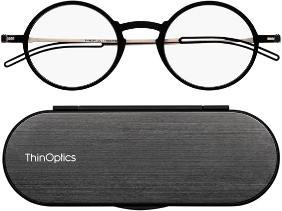 ThinOptics Reading Glasses, 1.0 to 2.5, 4mm Case, Armless Nose Clip, Unisex