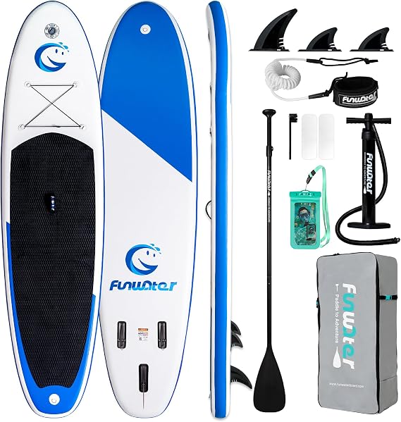 FunWater Inflatable Stand Up Paddle Board Ultra-Light PaddleBoards with SUP,3 Fins,Adj Paddle,Pump,Backpack,Leash