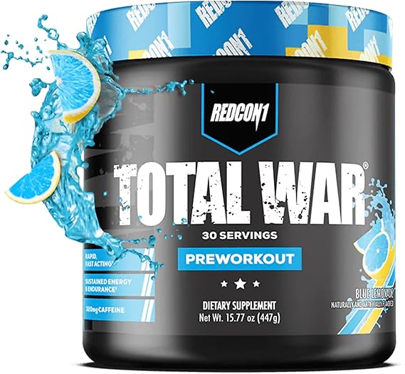 REDCON1 Total War Pre Workout Powder | Blue Lemonade | 320mg Caffeine + Citrulline Malate + Beta Alanine (30 Servings)