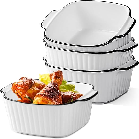 Kikcrrou 4PCS Lasagne Dish - 400ML Small Oven Dish,Ceramic Baking Dishes with Handles, 5.7'' Square Oven Proof Dish,Oven-Safe & Microwave-Safe