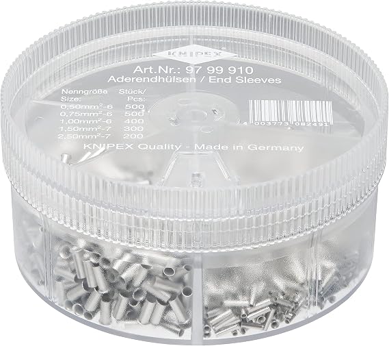 KNIPEX Assortment Boxes, 97 99 910 | With 1900 Non-Insulated Wire Ferrules 5 x Wire Ferrule Sets