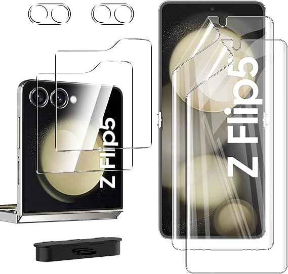 WFTE 2+2+2 Pack Screen Protectors for Samsung Galaxy Z Flip 5/Flip5 Tempered Glass Outer+Soft TPU Film Inner,9H Hardness,Anti-Scratch,Bubble-Free Screen Protector Camera Lens for Samsung Flip 5