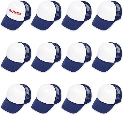 12 Pack Sublimation Blanks Hats,Customized Polyester Mesh Cap with Adjustable Snapback Strap for DIY Baseball Cap