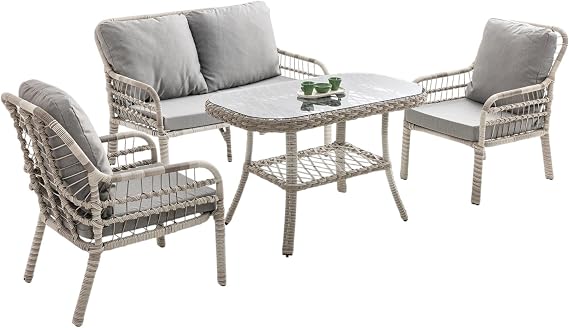 ReHome Capri Swing - Pisa İkili Rattan Bahçe Balkon Oturma Grubu Beyaz 752