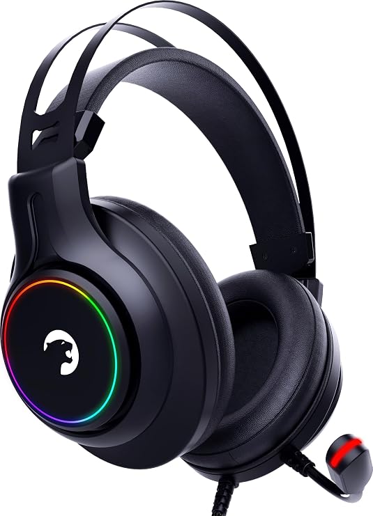 GAMEPOWER Kugon USB Gaming Headset - 7.1 Virtual Surround Sound, Wired Led Headphones with 50MM Drivers, Comfort Design, 360 Spatial Audio, Noise Canceling Mic for PC, Laptop, Black