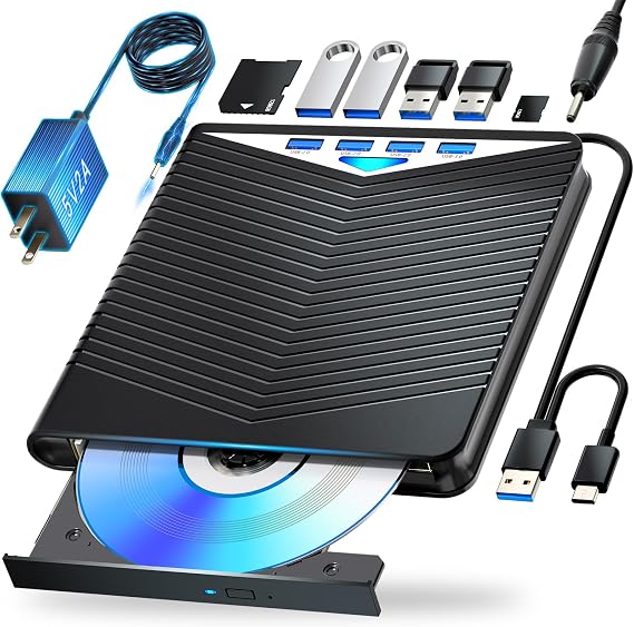 Dainty 7-in-1External Blu ray Drive Read/Write with Bluray Burner USB 3.0 and Type-C Compatible with/Windows7-11 Mac OS Support for BD/DVD/CD Drive, Windows 7-11 & Mac, PC-Compatible, M-DISC(Black)