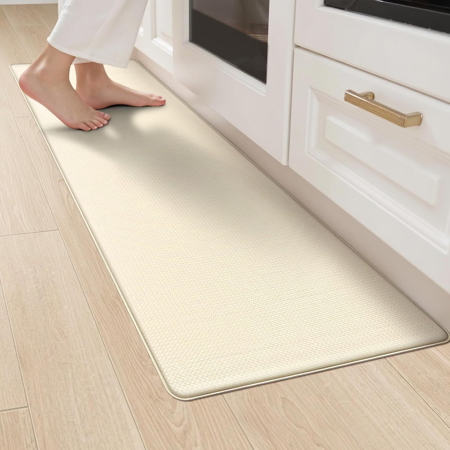 LEKEEPGO PVC Kitchen Rug 44x200cm, Kitchen Mats Non Slip Washable, Anti Fatigue Kitchen Floor Mats, Waterproof Carpets Runner, Wipeable Rugs for Hallway, Laundry Room, Beige