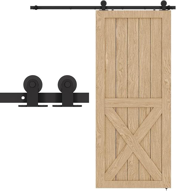 80" Sliding Barn Door Hardware Kit,Heavy Duty Top Mount Barn Door Track Kit,Black T Shape Hanger Set for Single Door Use