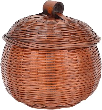 Rattan Storage Basket Pumpkin Shaped Round Wicker Box Small Woven Organizer Bin Lid Handmade Candy Gifts Basket Fruit Basket Egg