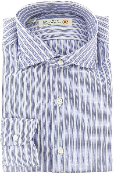 Luigi Borrelli Blue Patterned Button Down Spread Collar Cotton Slim Fit Dress Shirt, Size Small 15.5