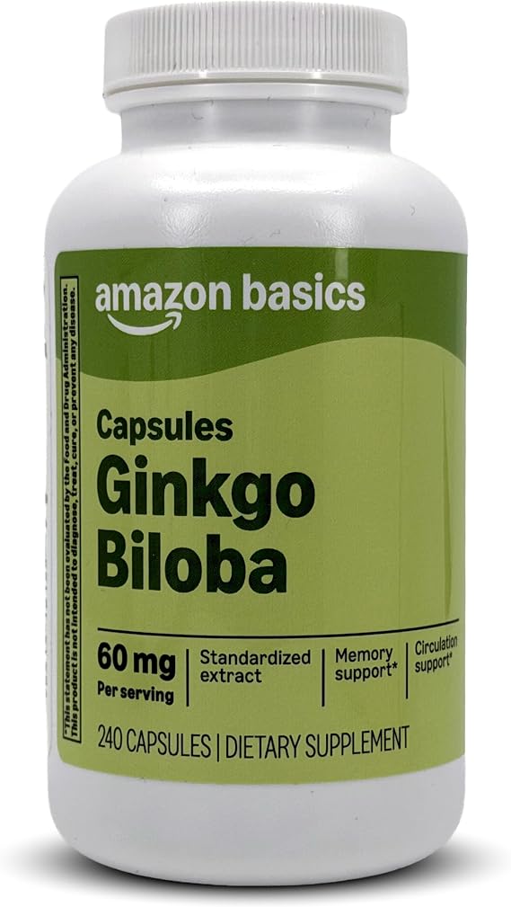Amazon Basics Standardized Extract Ginkgo Biloba Capsules, 60 mg, 240 Count