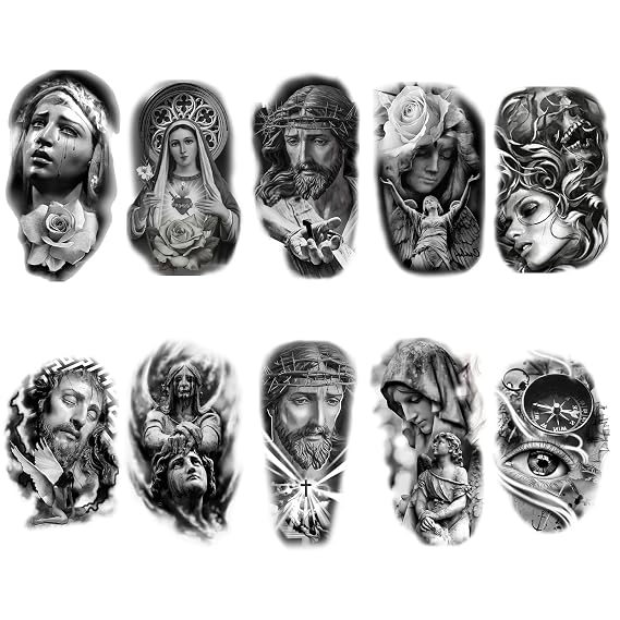 Roarhowl Temporary tattoo women men temporary tattoos Black Gray Large tattoo Jesus angel 3D realism Easter tattoo Tattoo Sleeves10 Sheets