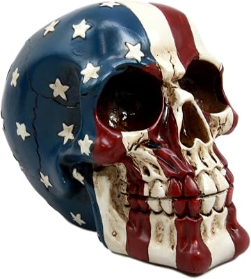 Ebros Patriotic US American Flag Star Spangled Banner Skull Decorative Figurine 5.5Long Macabre Collectible Statue Historical Pride And Prejudice Freedom Decor of Skulls or Halloween Themed Sculpture