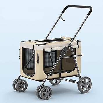 Pet Stroller for Cats Dogs, Foldable Cat Stroller, Dog Stroller with Detachable Carrier Bag, 4 Wheels Cat Dog Stroller Travel Carrier for Small Medium Cats Dogs,Beige