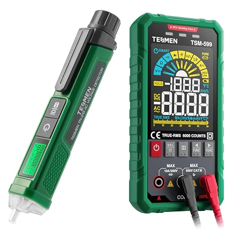 TESMEN TN-213 Voltage Tester & TSM-599 Smart Digital Multimeter Bundle Comprehensive Multimeter with AC/DC Voltage, Current, Resistance, Capacitance, Temperature, Continuity