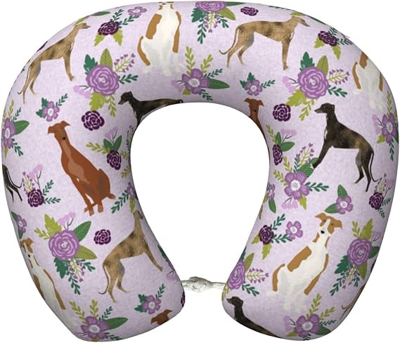 Greyhound Florals Light Purple,Memory Foam Travel Pillow Airplane Neck Pillow Car Home Office Camping