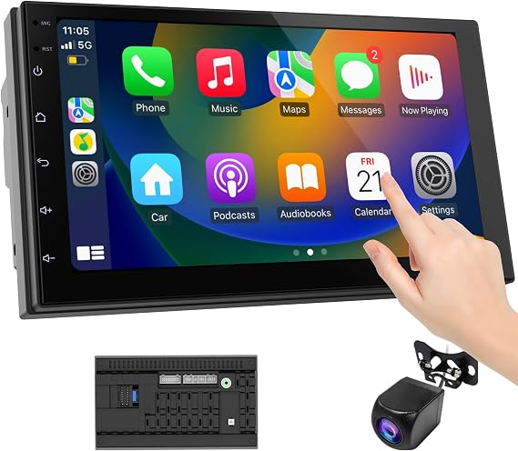 Haudio 7 Inch 2 Din Wireless Car Screen for Apple CarPlay & Android Auto,with Backup Camera,FM/AM,Mirror Link,Bluetooth,Voice Control,GPS Navigation for All Cars |CarPlay Screen (RAM 2GB+ROM 32GB)