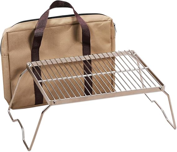Portable Campfire Grill Grate, Medium, 304 Stainless Steel | Heavy Duty Folding Campfire Grill Grate, Fire Pit Cooking Grate with Carry Bag for Camping, BBQ, Hiking and Picnics