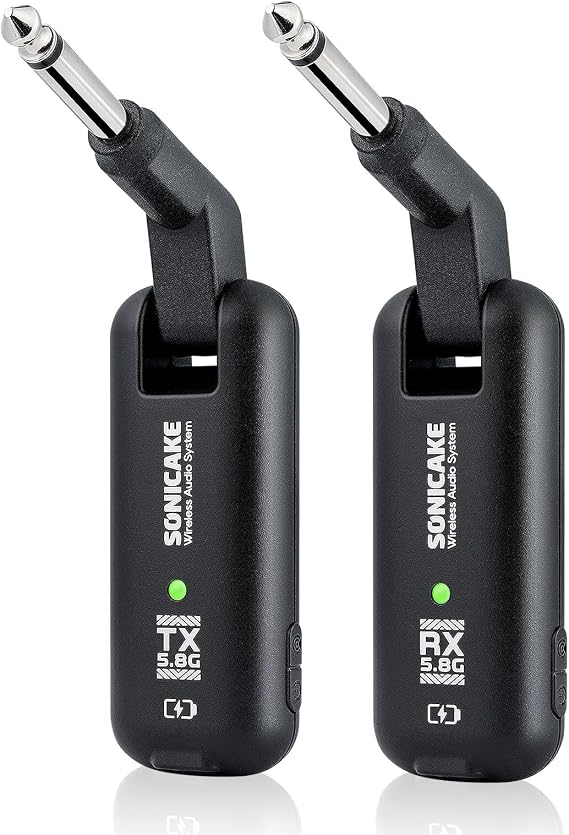 SONICAKE Wireless Guitar System 5.8GHz Wireless Guitar Transmitter Receiver, 6 Channels Transmission Range for Electric Guitar, Bass and AcousticElectric (Black)