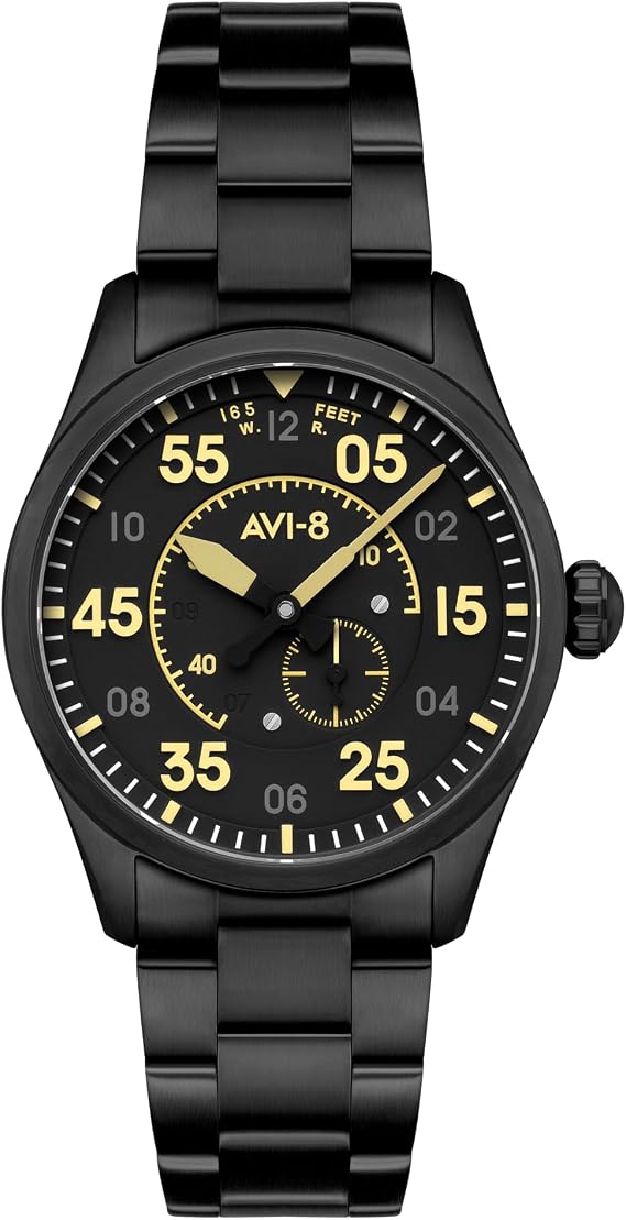 AVI-8 Men's 42mm Spitfire Type 300 Automatic Watch with Solid Stainless Steel Bracelet AV-4147