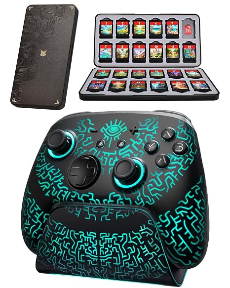 FUNLAB Switch Pro Controller with Charging Dock Compatible with Switch 2/OLED/Steam Deck/PC, and Switch 2 Game Case Compatible with Nintendo Switch2 & Micro SD Cards