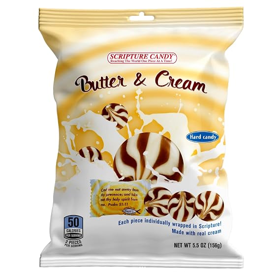 Scripture Candy, Butter & Cream Hard Candy 5.5 Ounce Bag, 25 Pieces