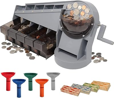 Nadex Anti-Jam Hand Crank Coin Sorter and Wrapper | Sort up to 350 Coins Per Minute Into Bins | Sorting Tubes and 272 Coin Wrappers Included | Sorts All U.S Coins Wet or Dry