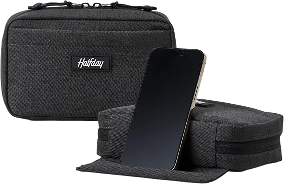Halfday Sidekick Tech Organizer Kit, Flip-Out Kickstand for Phone, Shadow | Splash Resistant Electronics Case, Zip-Flat Pouch with Power Mesh & Elastic for Cables & Chargers, Lightweight 7oz